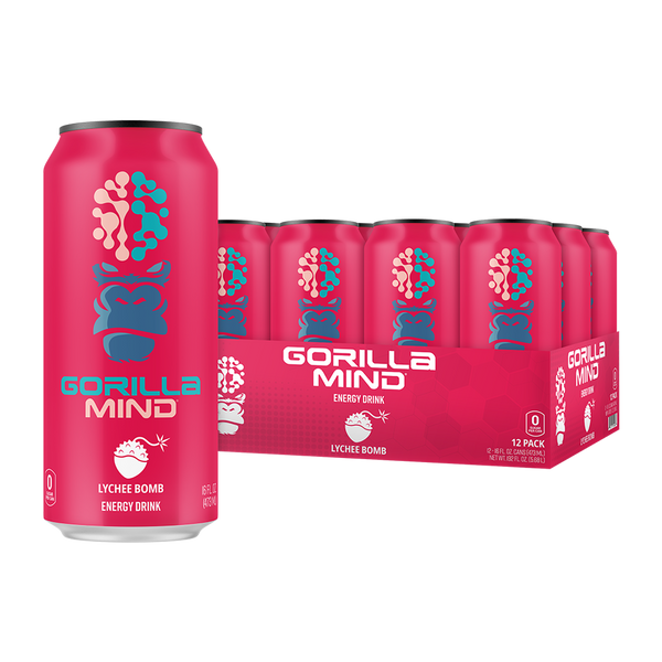 Lychee Bomb flavor 12 pack of Gorilla Mind Energy