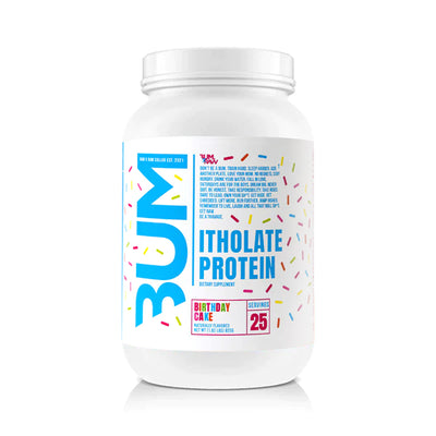 CBUM Protein - Itholate Protein 25-serving bottle in Birthday Cake flavor with a vibrant label design.