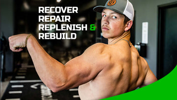 Man Back Pose with text: Recover, Repair, Replenish & Rebuild