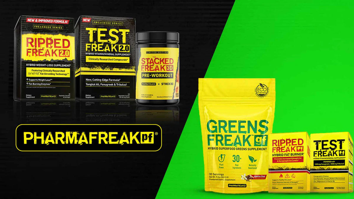 Side-by-side tubs of Inspired Greens and Evogen Evogreens with a scoop of powder and a glass of mixed greens drink on a kitchen counter.