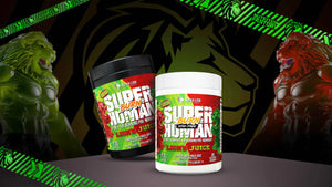 Protein powder, capsules, and an electrolyte drink mix arranged with a shaker bottle and nutrition labels visible.