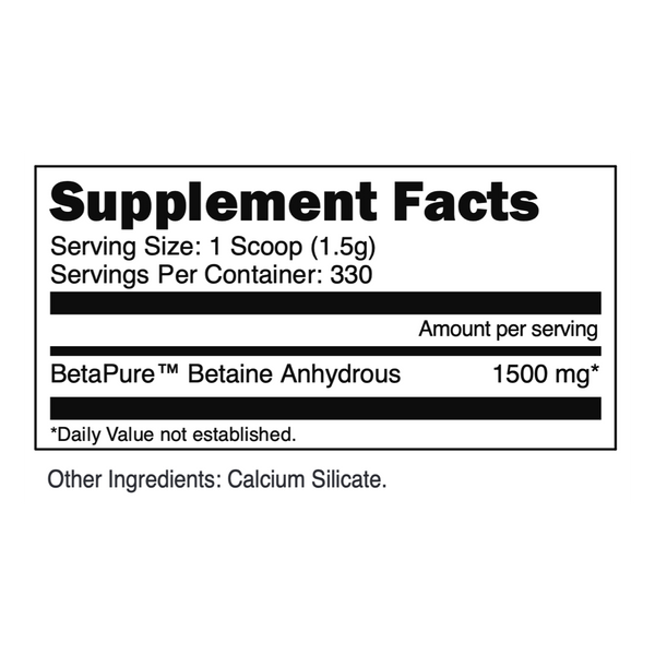 Supplement Facts for Betaine Anhydrous 330srv from Transparent Labs Raw Series