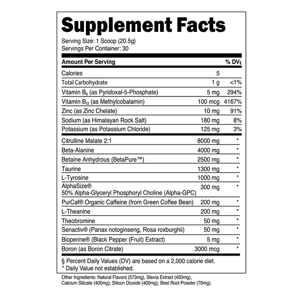 Supplement Facts for Bulk Pre-workout from Transparent Labs