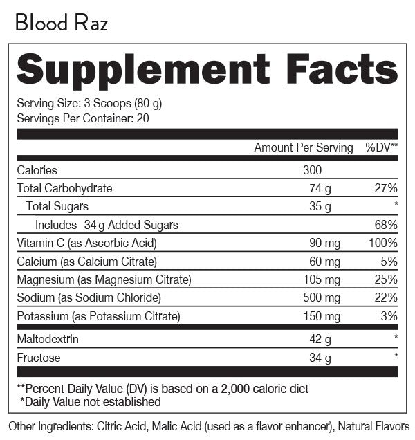 Supplement Facts Bucked Up Long Range Endurance 20srv