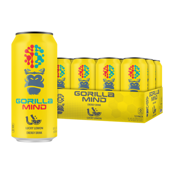 Lucky Lemon flavor 12 pack of Gorilla Mind Energy Drink