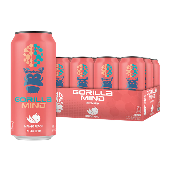 Mango Peach flavor 12 pack of Gorilla Mind Energy Drink