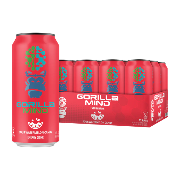 Sour Watermelon Candy flavor 12 pack of Gorilla Mind Energy Drink