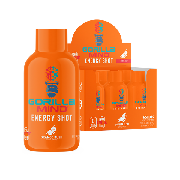 Orange Rush flavor 6 pack of Gorilla Mind Energy Shot