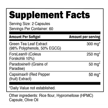 Supplement Facts for Transparent Labs Recomp Stim-Free 120Caps, body composition support