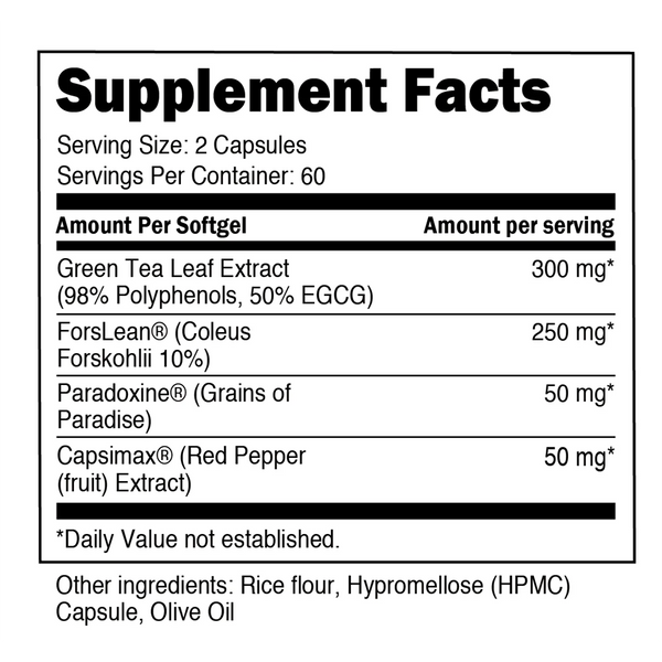 Supplement Facts for Transparent Labs Recomp Stim-Free 120Caps, body composition support