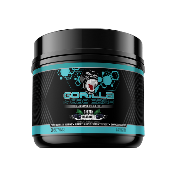 Gorilla Mode EAAs Essential Amino Acids in Cherry Blackout Flavor, Promotes Muscle Building, supports muscle protein synthesis, and enhanced recovery