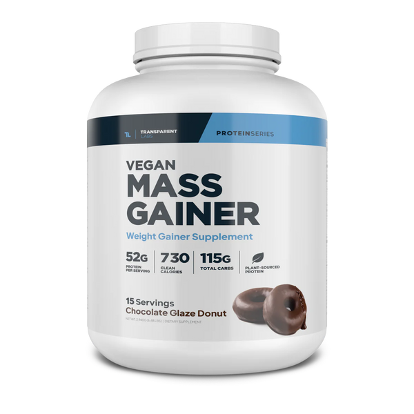 Transparent Labs Vegan Mass Gainer 15srv, Weight gainer supplement, plant-sourced protein, Chocolate Glazed Donut