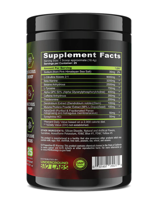 Supplement facts Panda Pandamic Extreme Pre workout