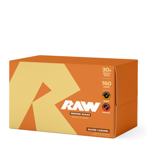 Raw Protein Shake RTd 12pk. 30g Grass Fed Protein, 160 Calories per serving in Salted Caramel Flavor