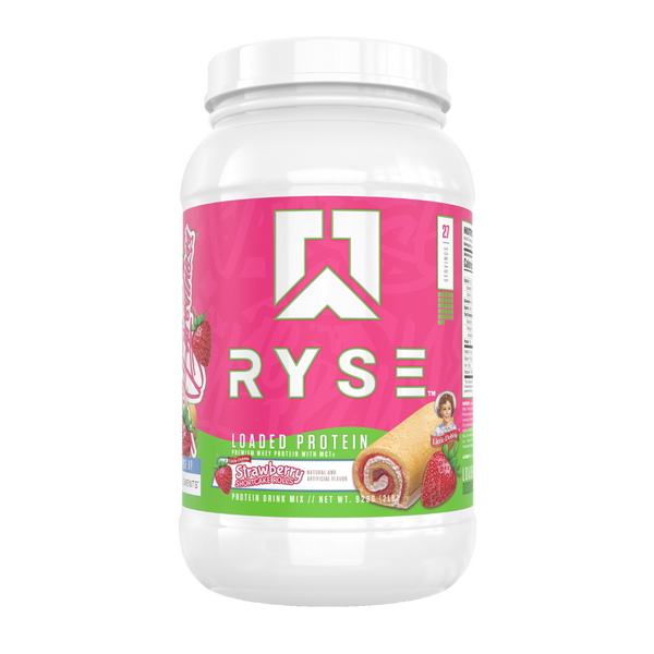 Ryse Loaded Protein 2lb, Premium whey protein with MCTs, protein drink mix, Little Debbie Strawberry Shortcake Rolls flavor