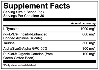 Supplement Facts for Transparent Labs Stim Booster pre-workout enhancement supplement 30srv, pre series