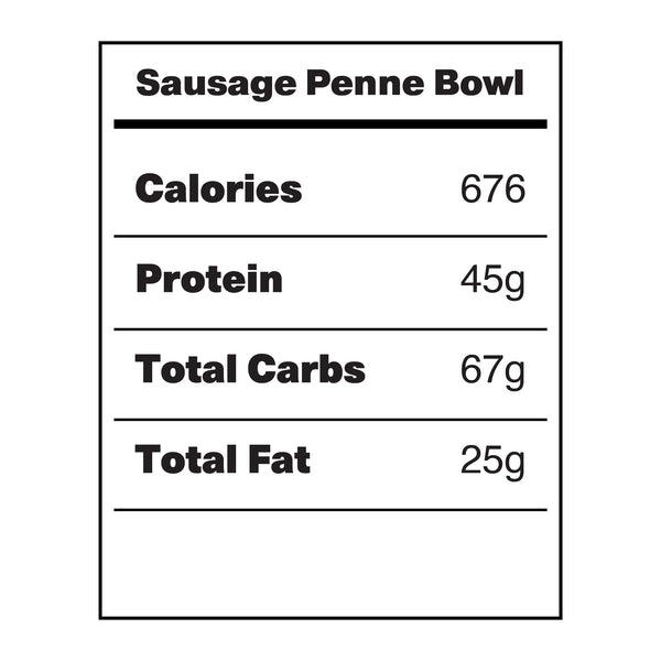 NF Foods Sausage Penne Pasta Bowl (Local Delivery/Pickup Only) - Nutrition Faktory 