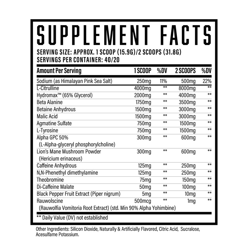 Huge Supplements Wrecked Pre Workout 40-serving Supplement Facts