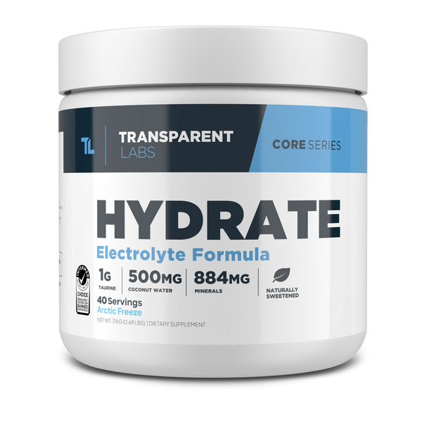 Hydrate electrolyte formula in Arctic Freeze flavor, 40srv from Transparent Labs