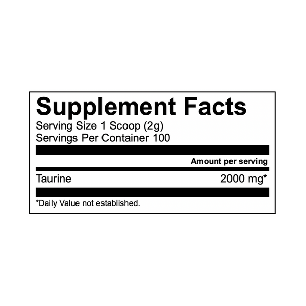 Supplement Facts Transparent Labs Taurine Powder 100srv, raw series