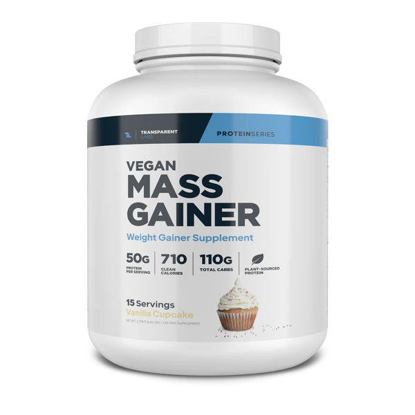 Transparent Labs Vegan Mass Gainer 15srv, Weight gainer supplement, plant-sourced protein, Vanilla Cupcake Flavored