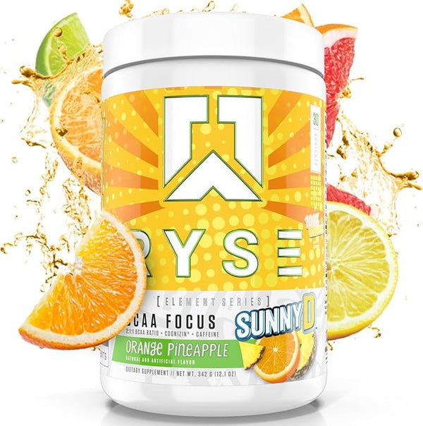 Ryse BCAA Focus 30srv, 2:1:1 BCAA ratio, cognizin, caffeine, element series, Orange Pineapple flavor