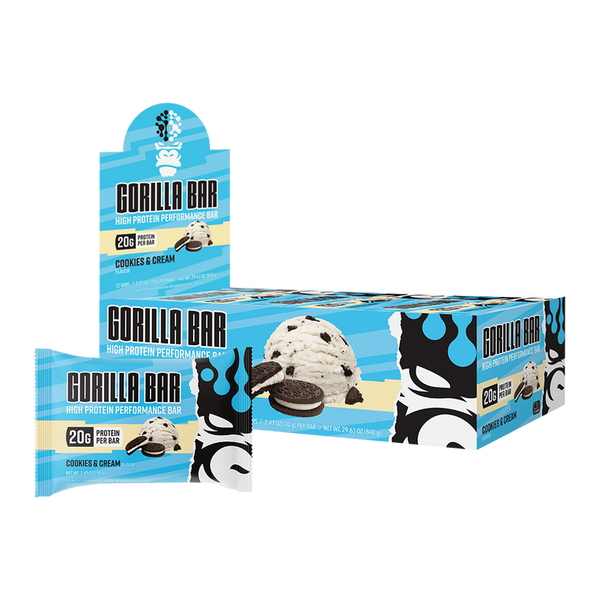 Gorilla Mind Gorilla Bar Protein Bar Cookies and Cream 20g Protein Per Bar