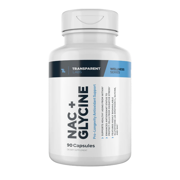 Transparent Labs NAC + Glycine 90Caps, Pro-longevity Antioxidant Support