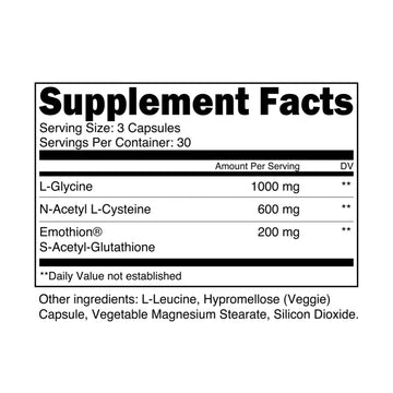 Supplement Facts for Transparent Labs NAC + Glycine 90Caps, Pro-longevity Antioxidant Support