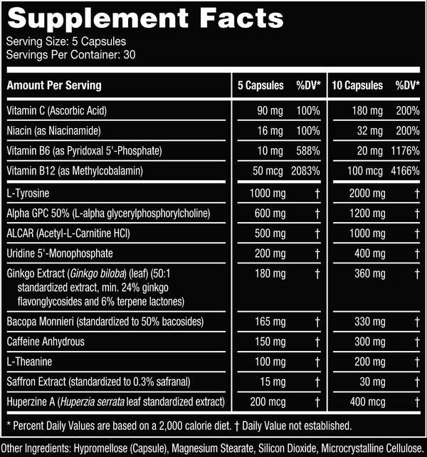 Supplement Facts for Nootropic from Gorilla Mind