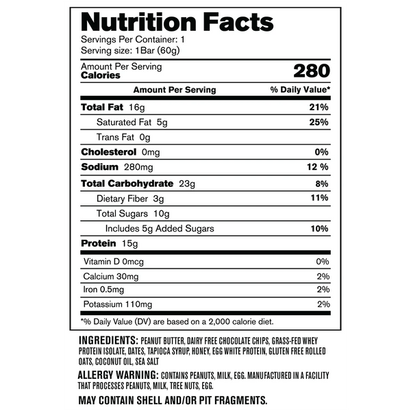 Supplement Facts for Grass-fed protein+ 12pk protein bars from Transparent Labs