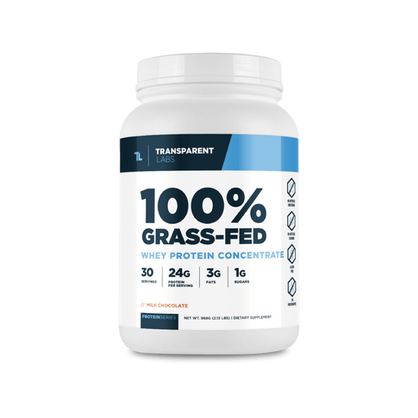 100% Grass-fed whey protein concentrate 30srv from Transparent Labs in Milk Chocolate flavor