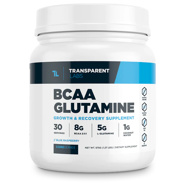 Transparent Labs BCAA Glutamine 30srv Blue Raspberry Flavor Core Series, Growth & Recovery supplement