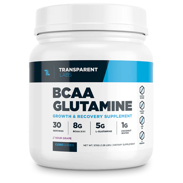 Transparent Labs BCAA Glutamine 30srv Sour Grape Flavor Core Series, Growth & Recovery supplement