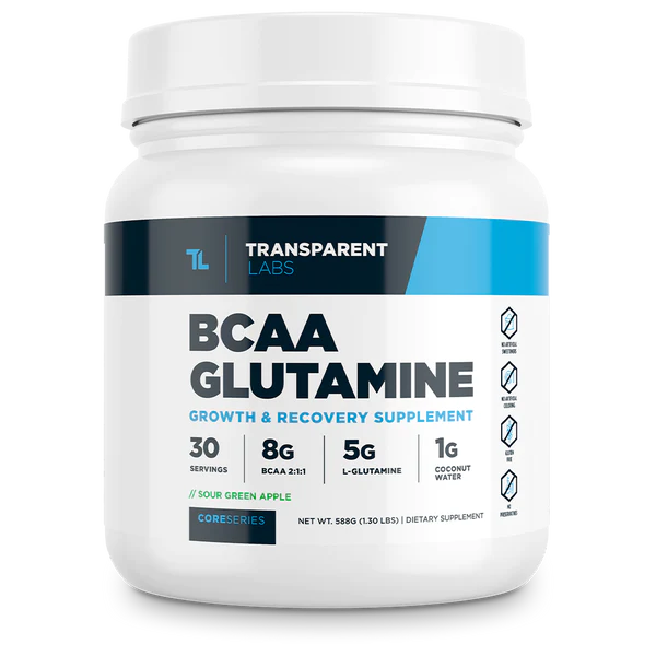 Transparent Labs BCAA Glutamine 30srv Sour Green Apple Flavor Core Series, Growth & Recovery supplement