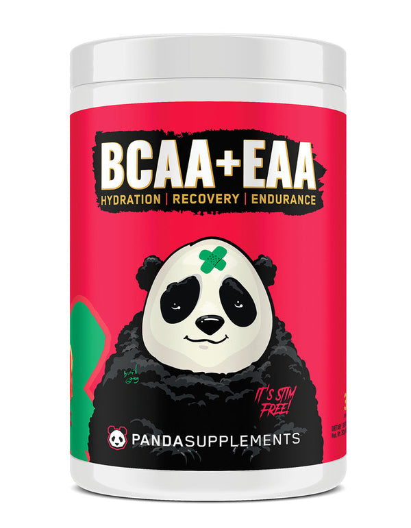 Panda Recover BCAA+EAA+Hydration 30srv in Strawberry Watermelon Flavor. Hydration, Recovery and Endurance, Stim-Free. PANDA BCAA + EAA + HYDRATION formula was designed to replenish, provide endurance during your workouts, and aid in recovery.