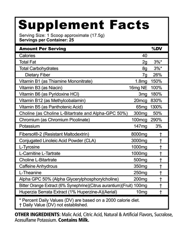 Supplement Facts Panda Burn 25srv, Thermogenic 