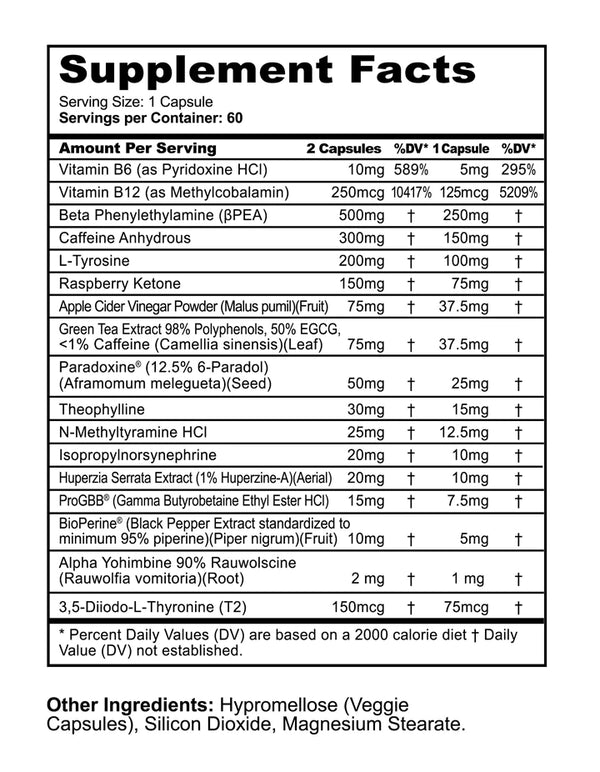 Supplement Facts Panda Cuts 60Caps Extreme Fat Burner