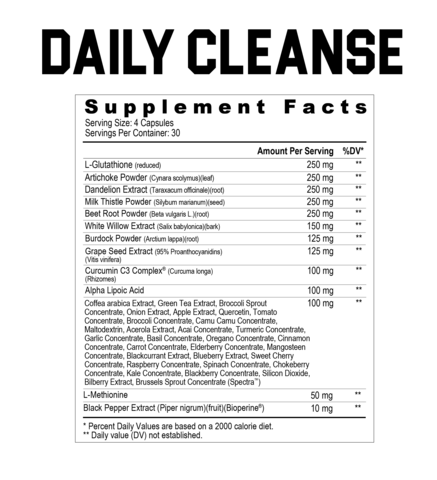 Supplement Facts Axe & Sledge Daily Cleanse 120Caps