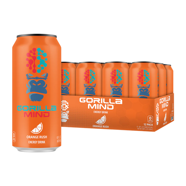 Orange Rush flavor 12 pack of Gorilla Mind Energy Drink