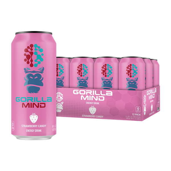 Strawberry Candy flavor 12 pack of Gorilla Mind Energy Drink