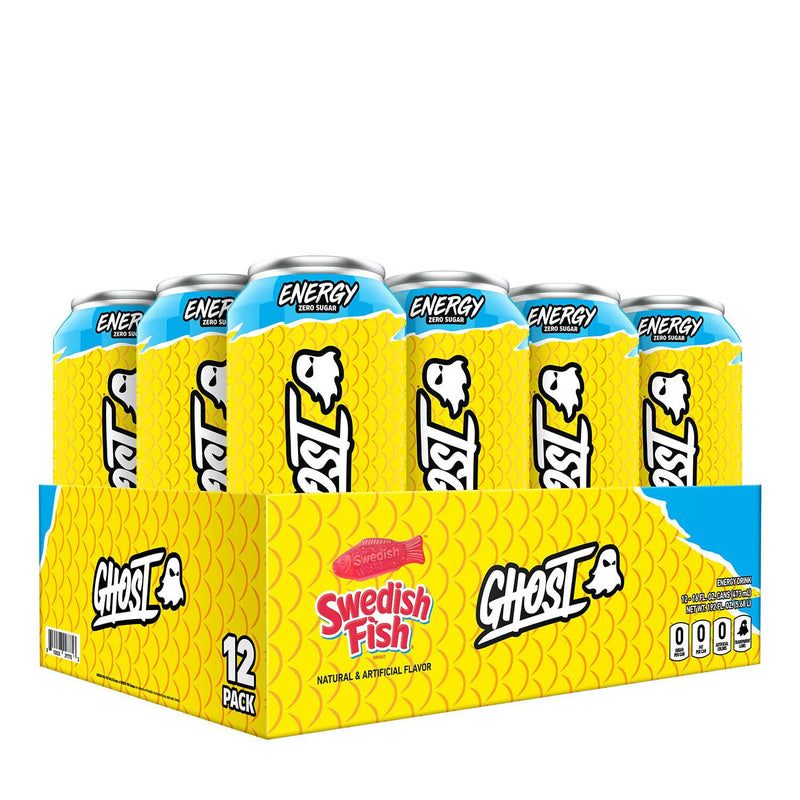 12 pack of Ghost Energy in the Swedish Fish flavor