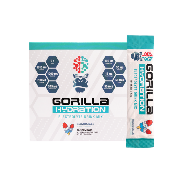 Bombsicle 30srv Gorilla Hydration Electrolyte Drink Mix Stick Packs, naturally flavored