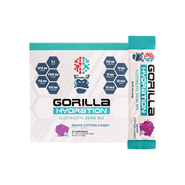 Grape Cotton Candy 30srv Gorilla Hydration Electrolyte Drink Mix Stick Packs, naturally flavored