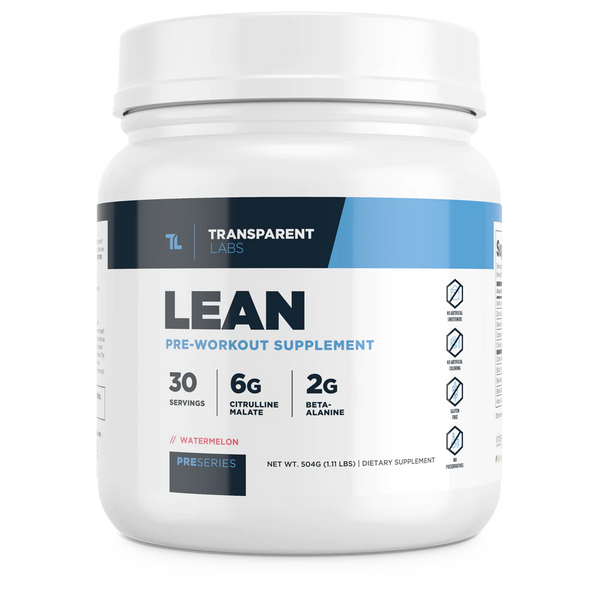 Lean Pre-workout supplement in Watermelon flavor 30srv from Transparent Labs