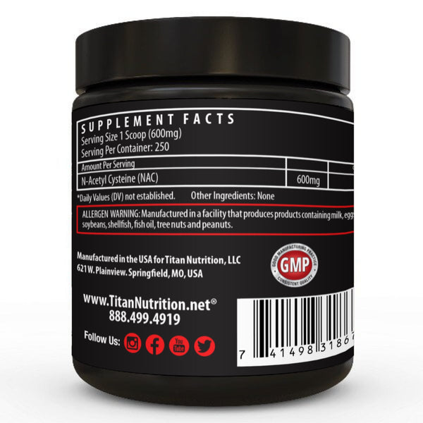 Supplement Facts Titan Nutrition NAC 250srv