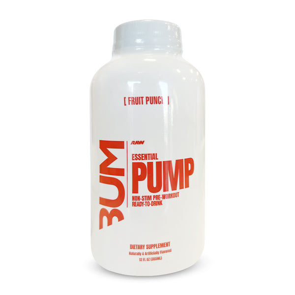 Raw CBUM Essential Pump Rtd 12ct, Essential Pump Non-stim Pre-workout ready-to-drink in Fruit Punch Flavor