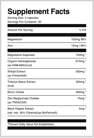 Supplement Facts Ryse Test Support 120Caps