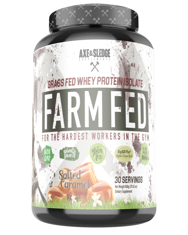 Axe & Sledge Farm Fed whey protein isolate Salted Caramel flavor