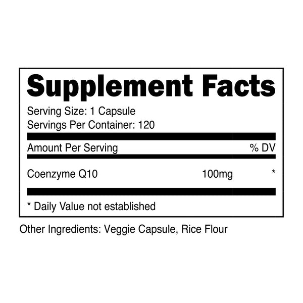 Supplement Facts for Transparent Labs CoQ10 120Caps, Coenzyme, Raw Series